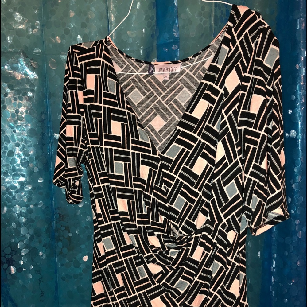 X Large JL Black Peach Gray and White Blouse